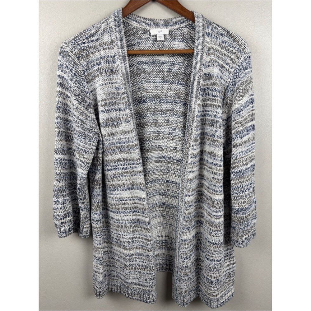 J. Jill Small cardigan Blue Gray White Marled Open-Front knit tunic sides